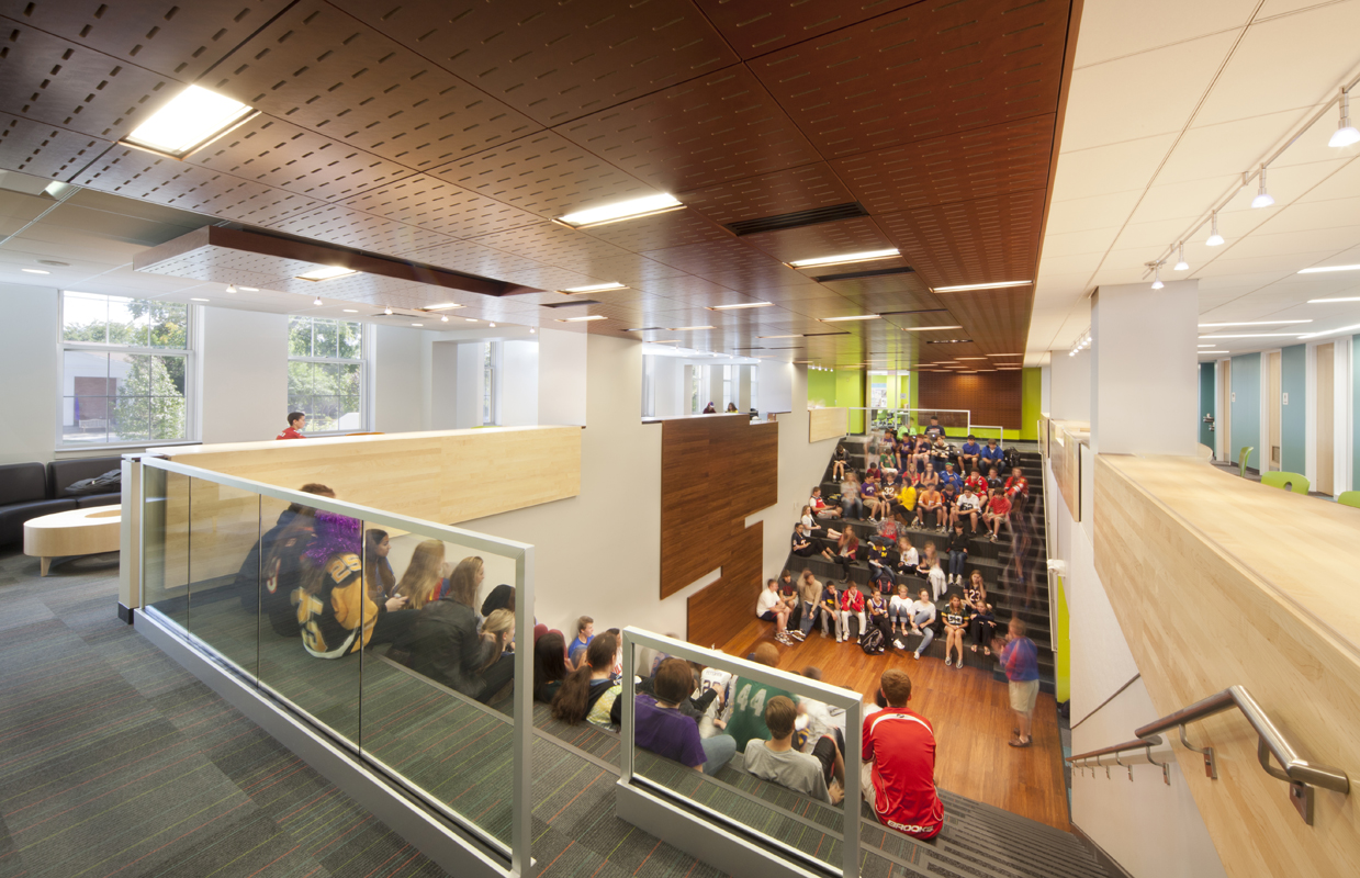 Main staircase and gathering area at NSCD, Library and Science Center.