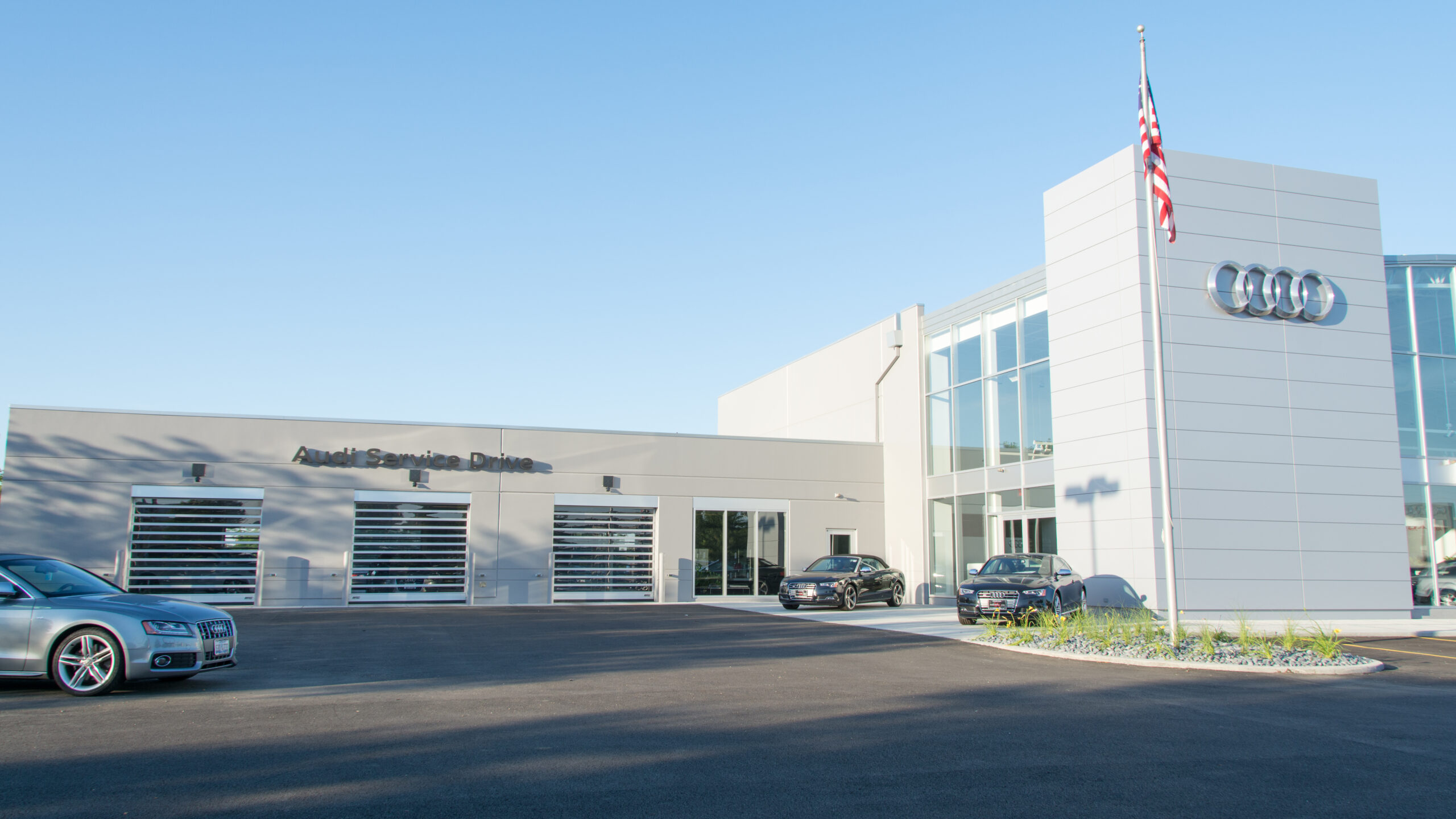 Exterior view, Audi Dealership.